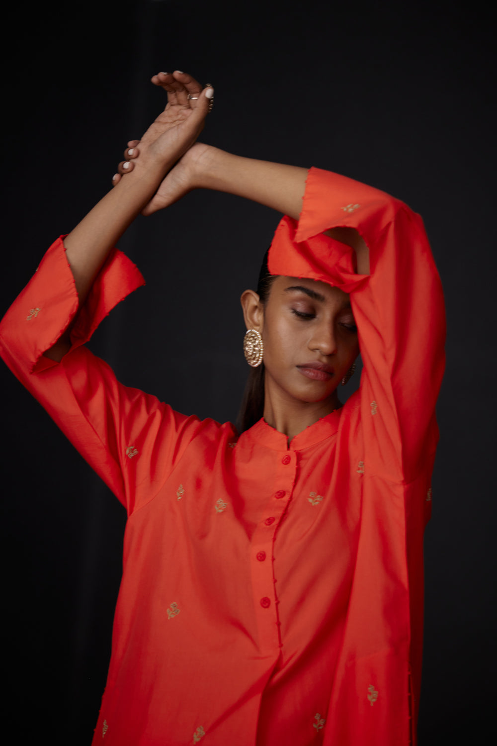 Scarlet Red Embroidered Tunic & Trouser Set