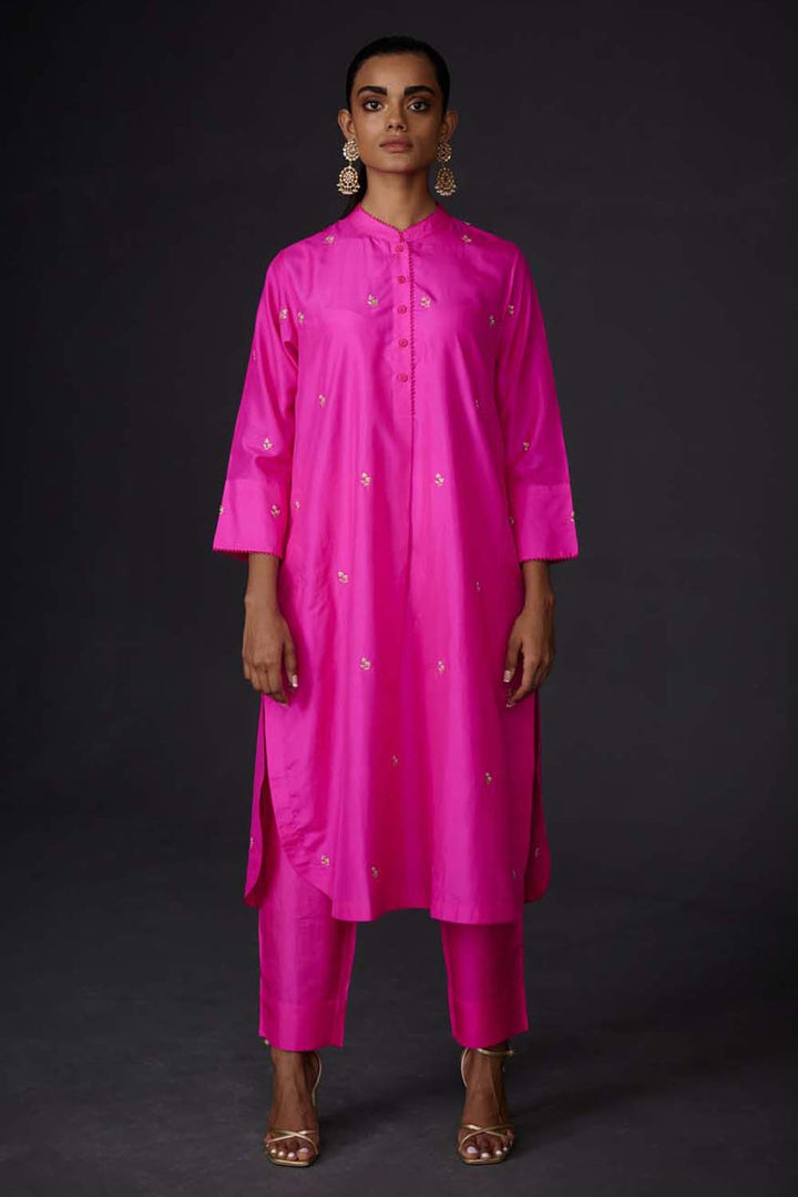 Embroidered Tunic & Trouser Set - Hot Pink