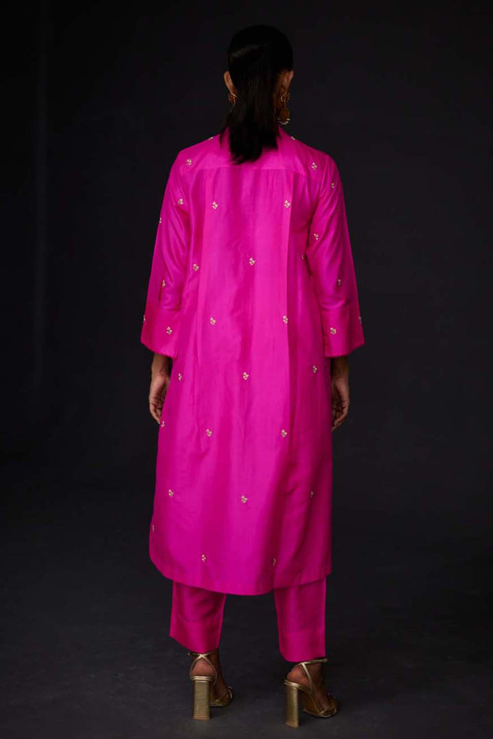 Embroidered Tunic & Trouser Set - Hot Pink