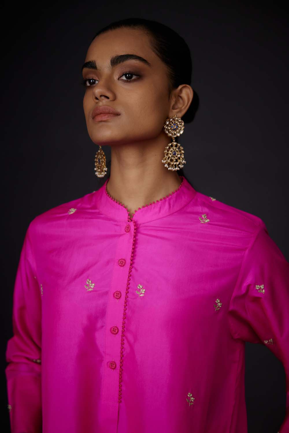 Embroidered Tunic & Trouser Set - Hot Pink