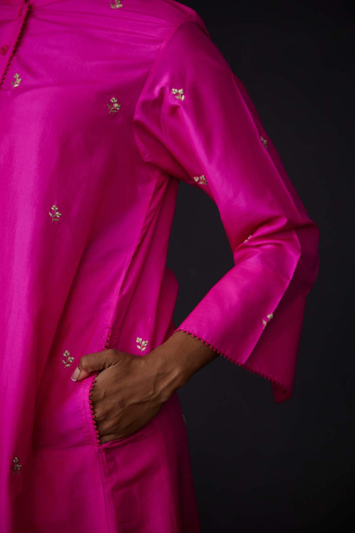 Embroidered Tunic & Trouser Set - Hot Pink