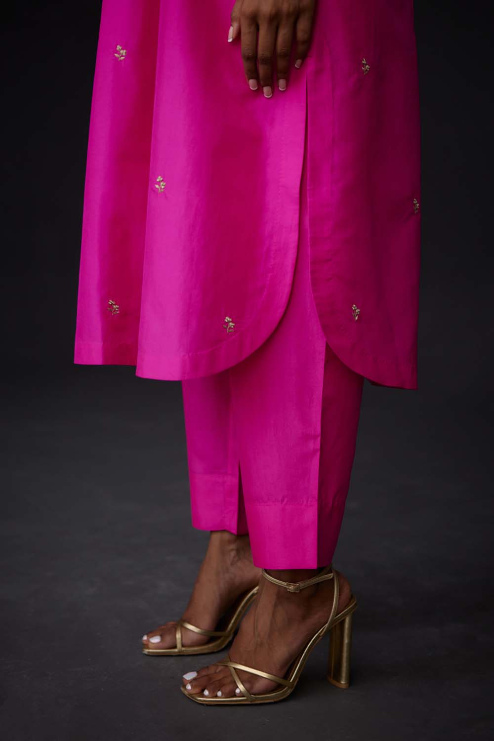 Embroidered Tunic & Trouser Set - Hot Pink