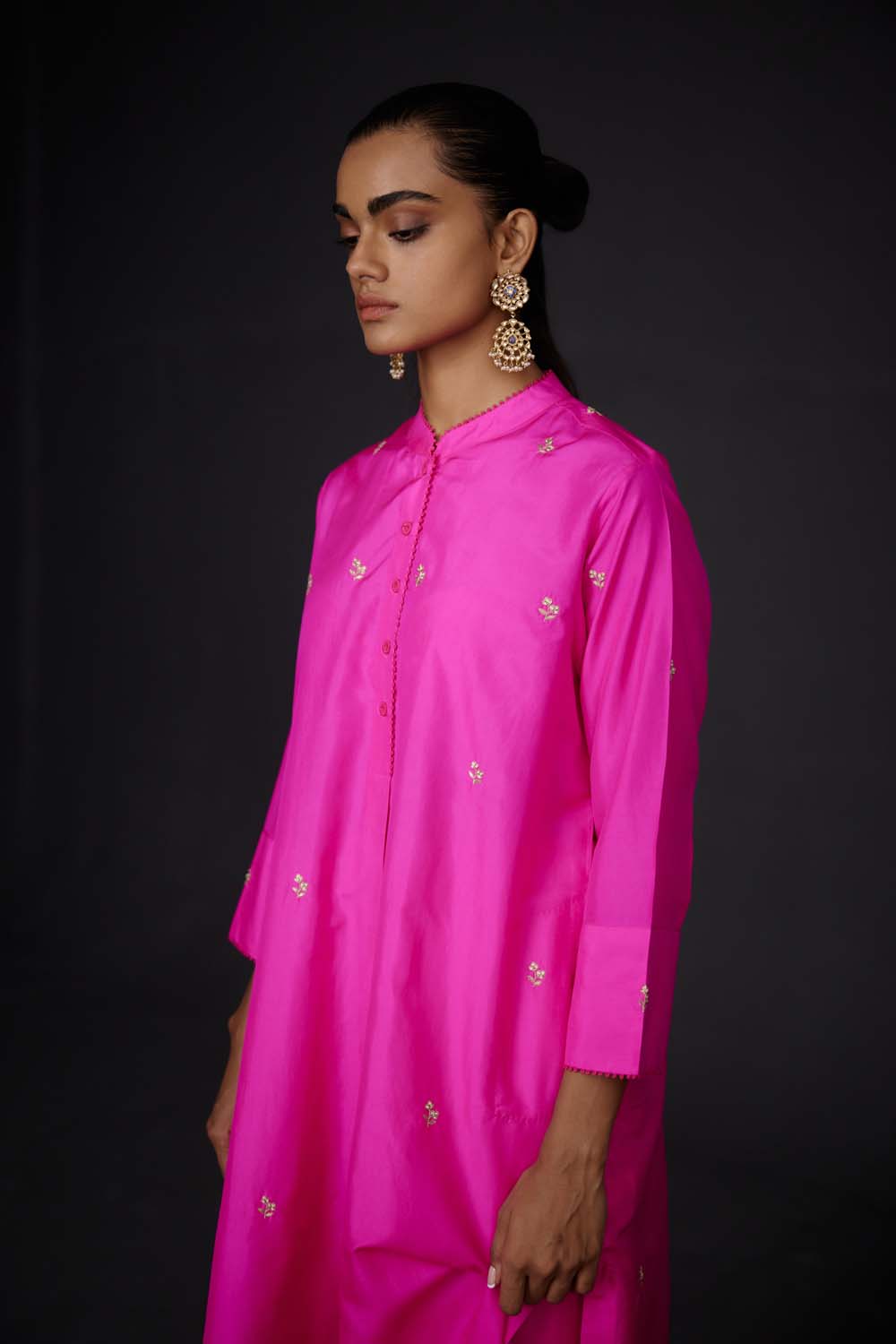 Embroidered Tunic & Trouser Set - Hot Pink