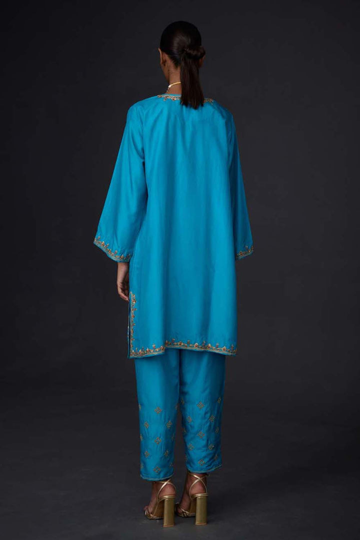 Embroidered Tunic & Trouser Set - Turquoise