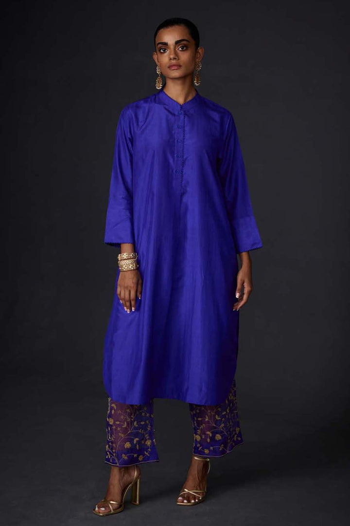 Embroidered Tunic & Trouser Set - Persian Blue