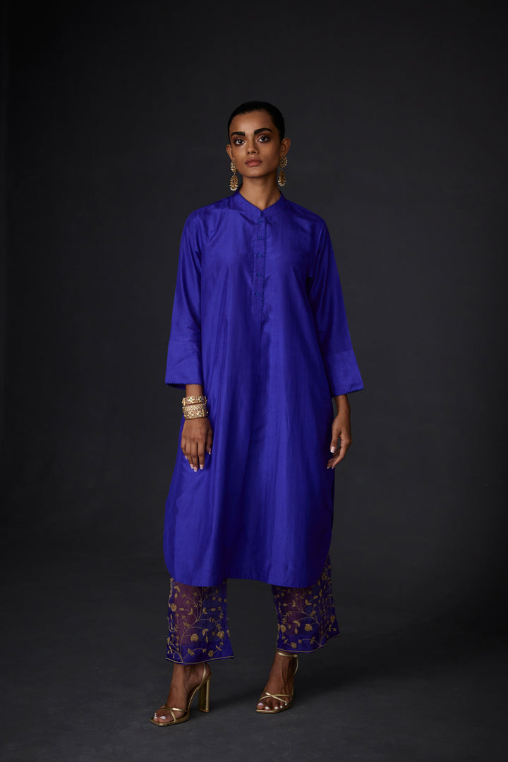 Persian Blue Embroidered Tunic & Trouser Set