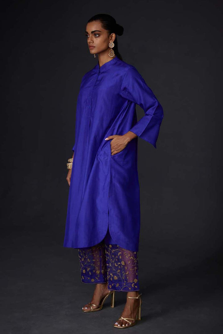 Embroidered Tunic & Trouser Set - Persian Blue