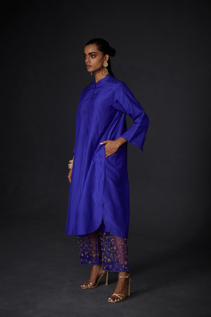 Persian Blue Embroidered Tunic & Trouser Set