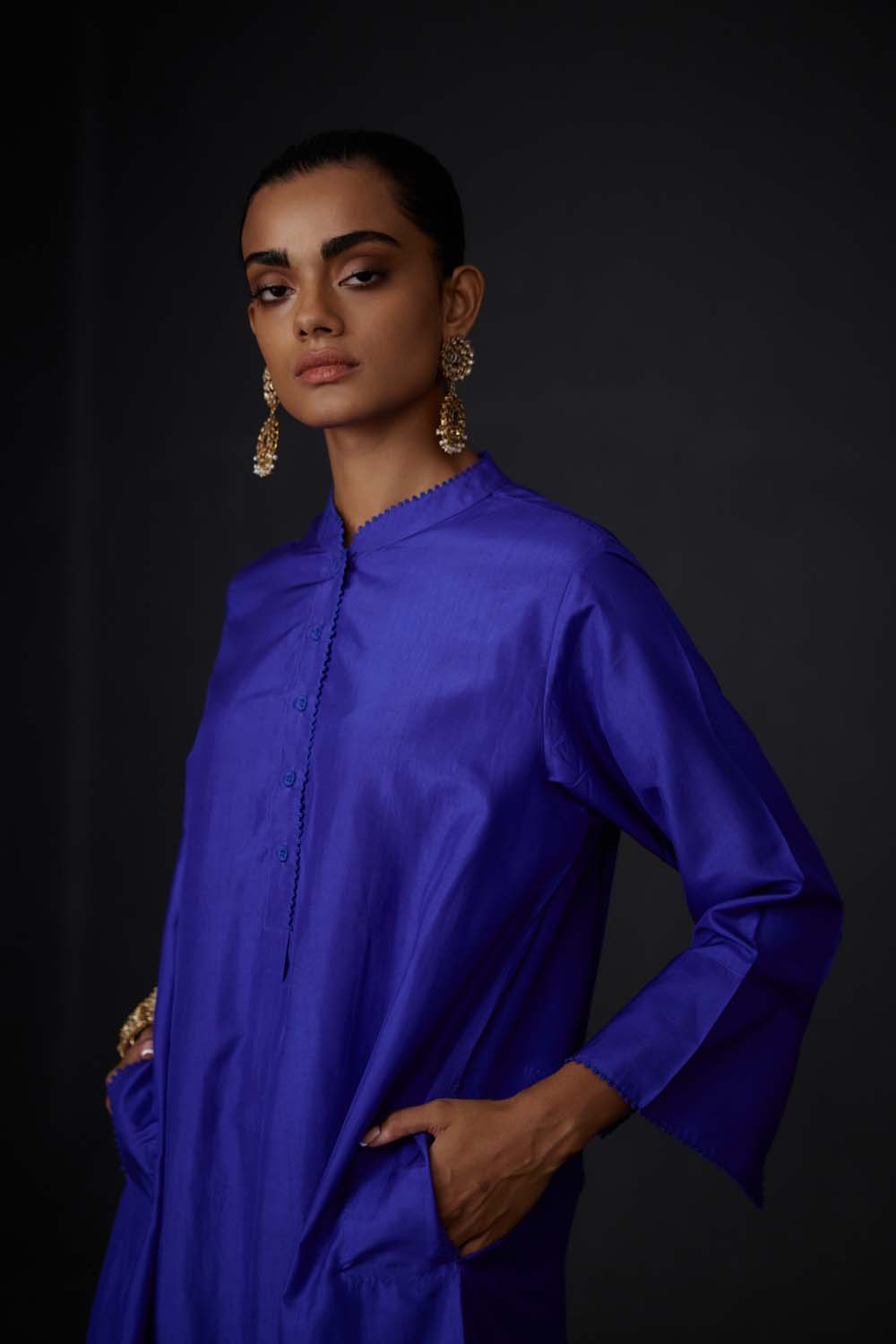 Embroidered Tunic & Trouser Set - Persian Blue