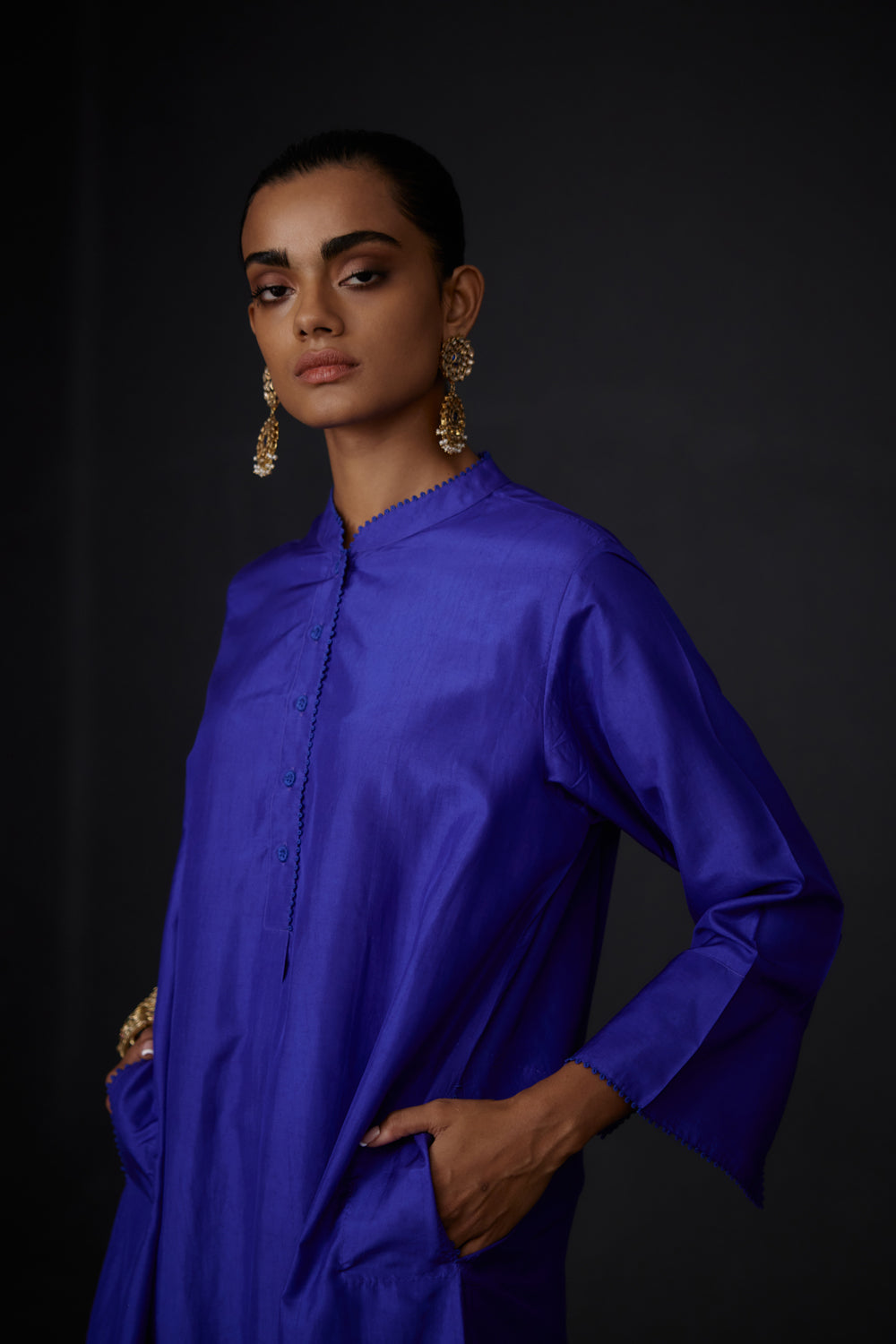 Persian Blue Embroidered Tunic & Trouser Set