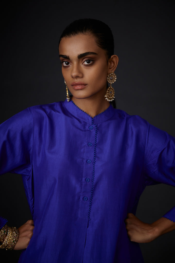 Persian Blue Embroidered Tunic & Trouser Set