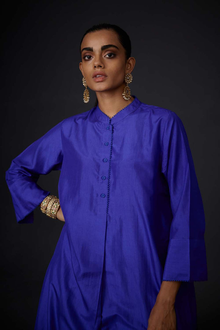 Embroidered Tunic & Trouser Set - Persian Blue