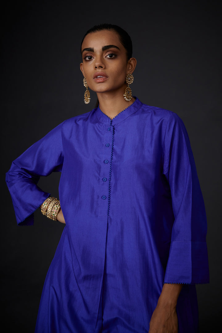 Persian Blue Embroidered Tunic & Trouser Set