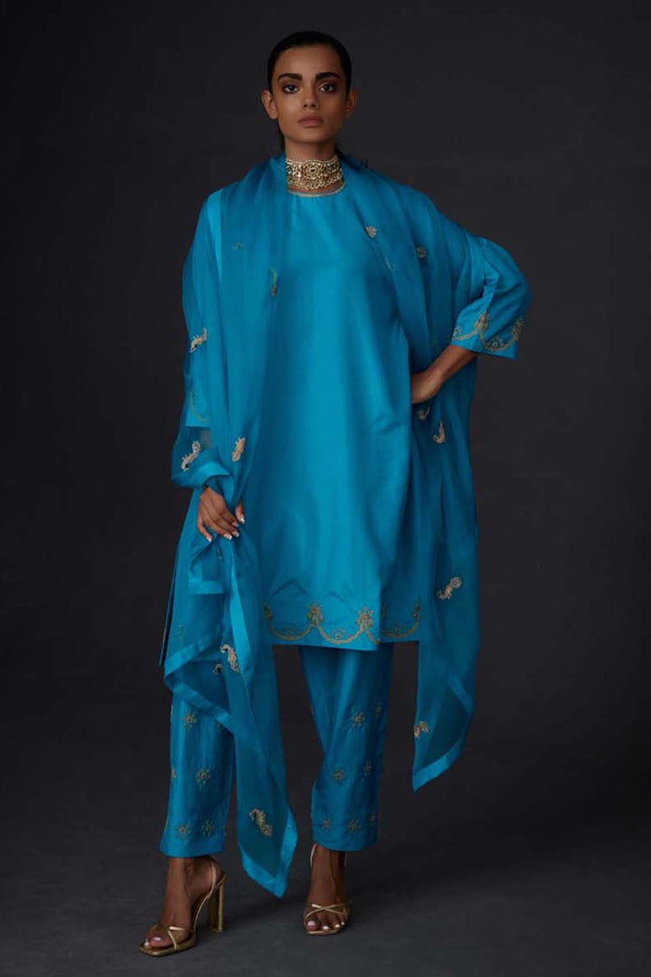Embroidered Dupatta - Turquoise