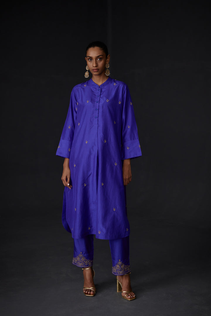 Persian Blue Embroidered Tunic & Trouser Set