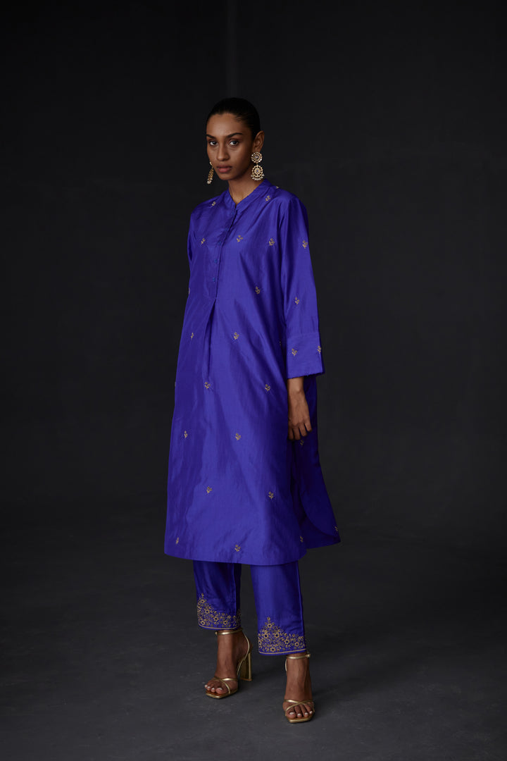 Persian Blue Embroidered Tunic & Trouser Set