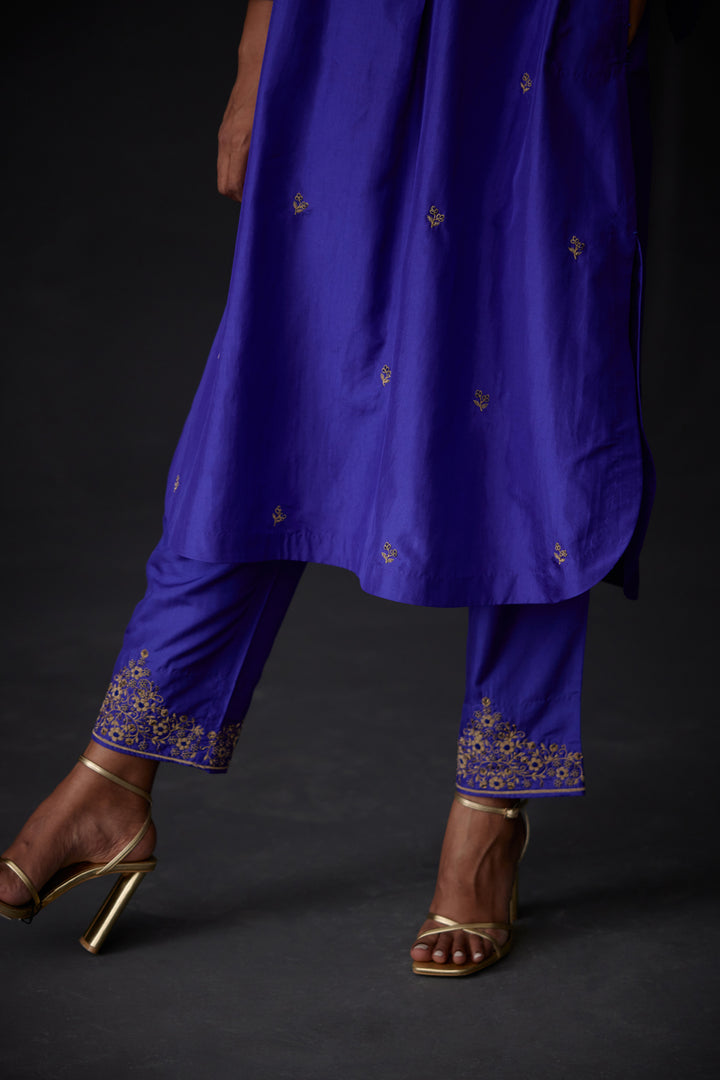 Persian Blue Embroidered Tunic & Trouser Set