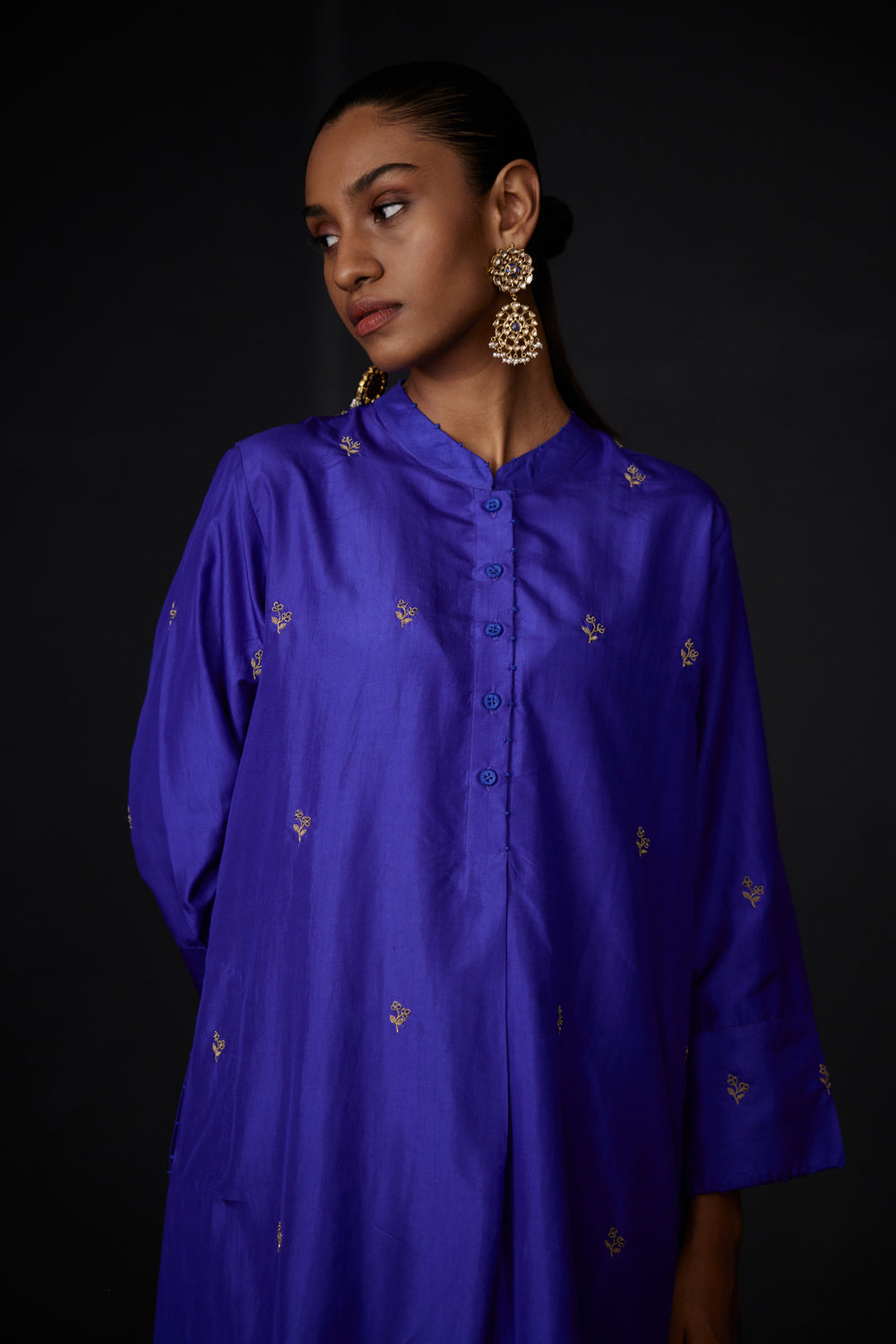 Persian Blue Embroidered Tunic & Trouser Set