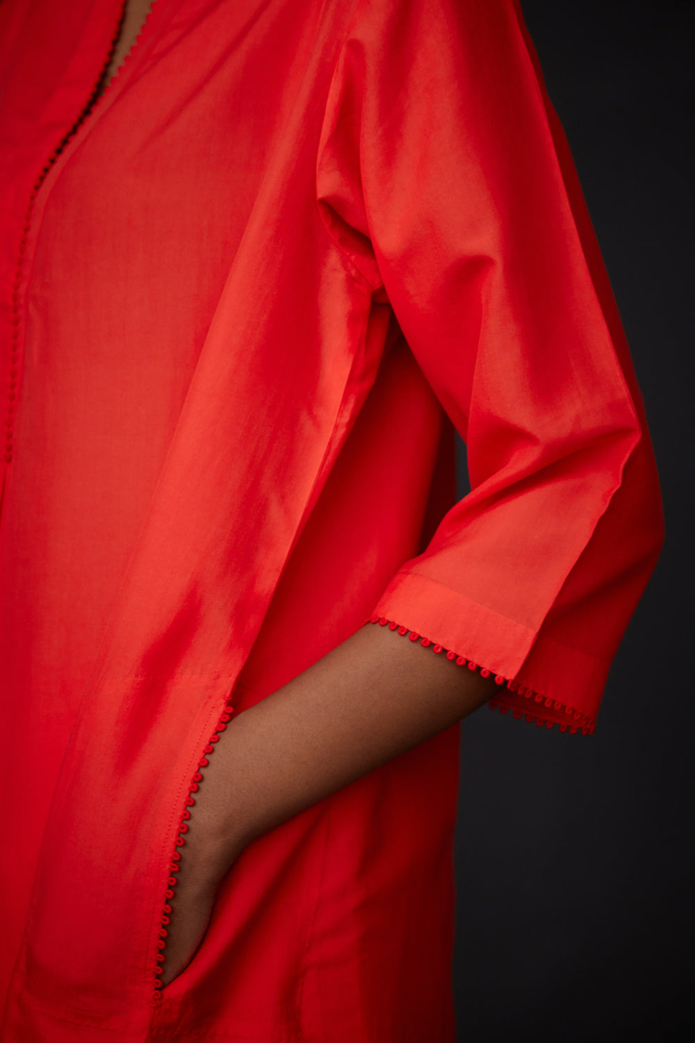 Scarlet Red Embroidered Tunic & Trouser Set