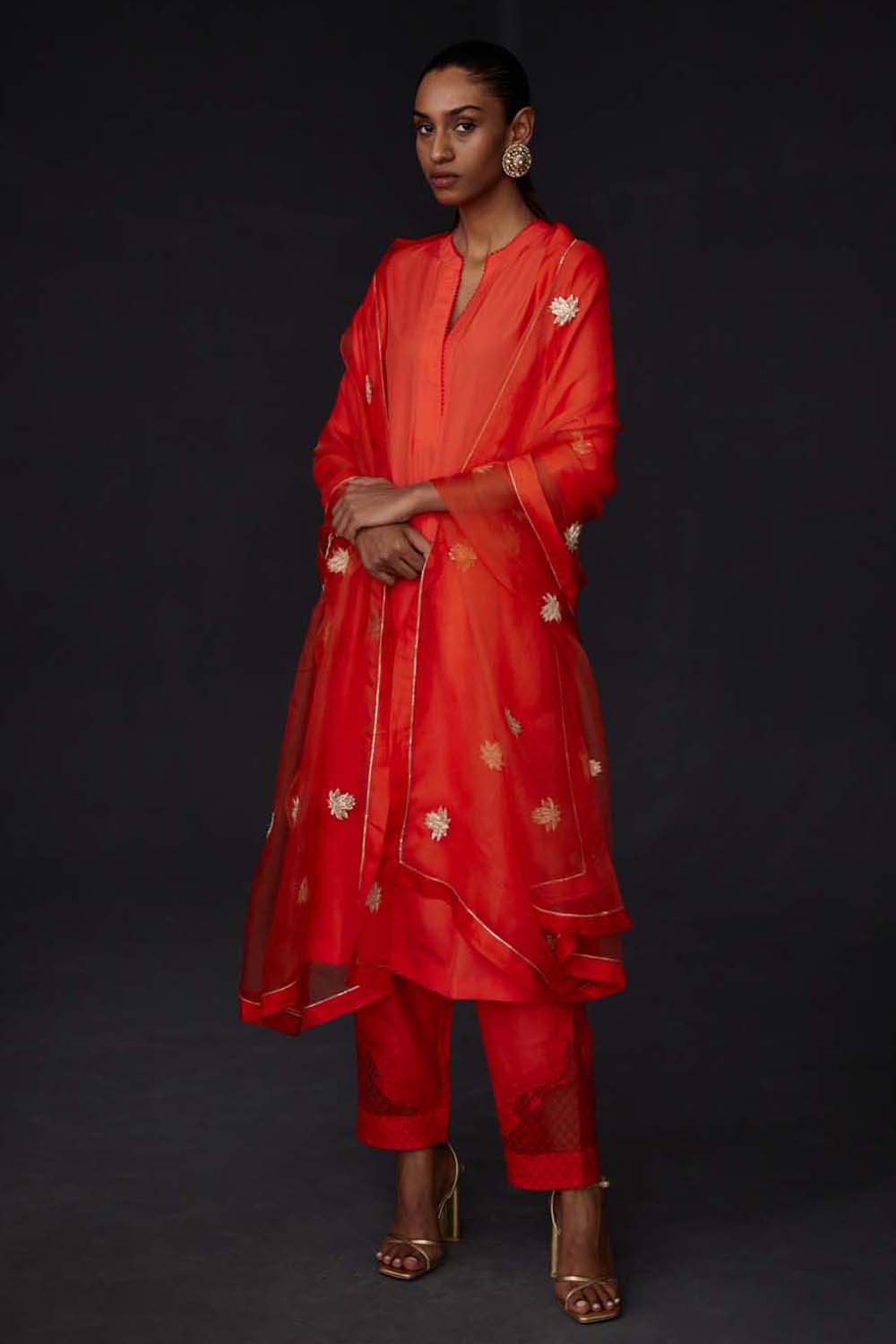 Embroidered Dupatta - Scarlet Red