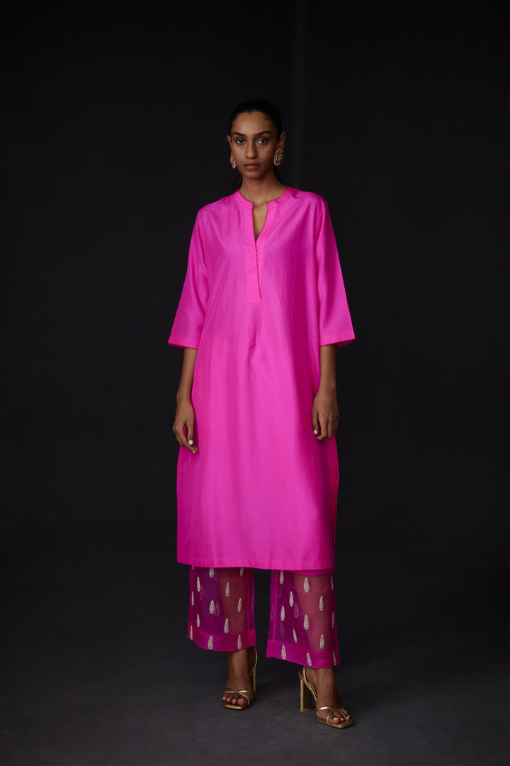 Hot Pink Embroidered Tunic & Trouser Set