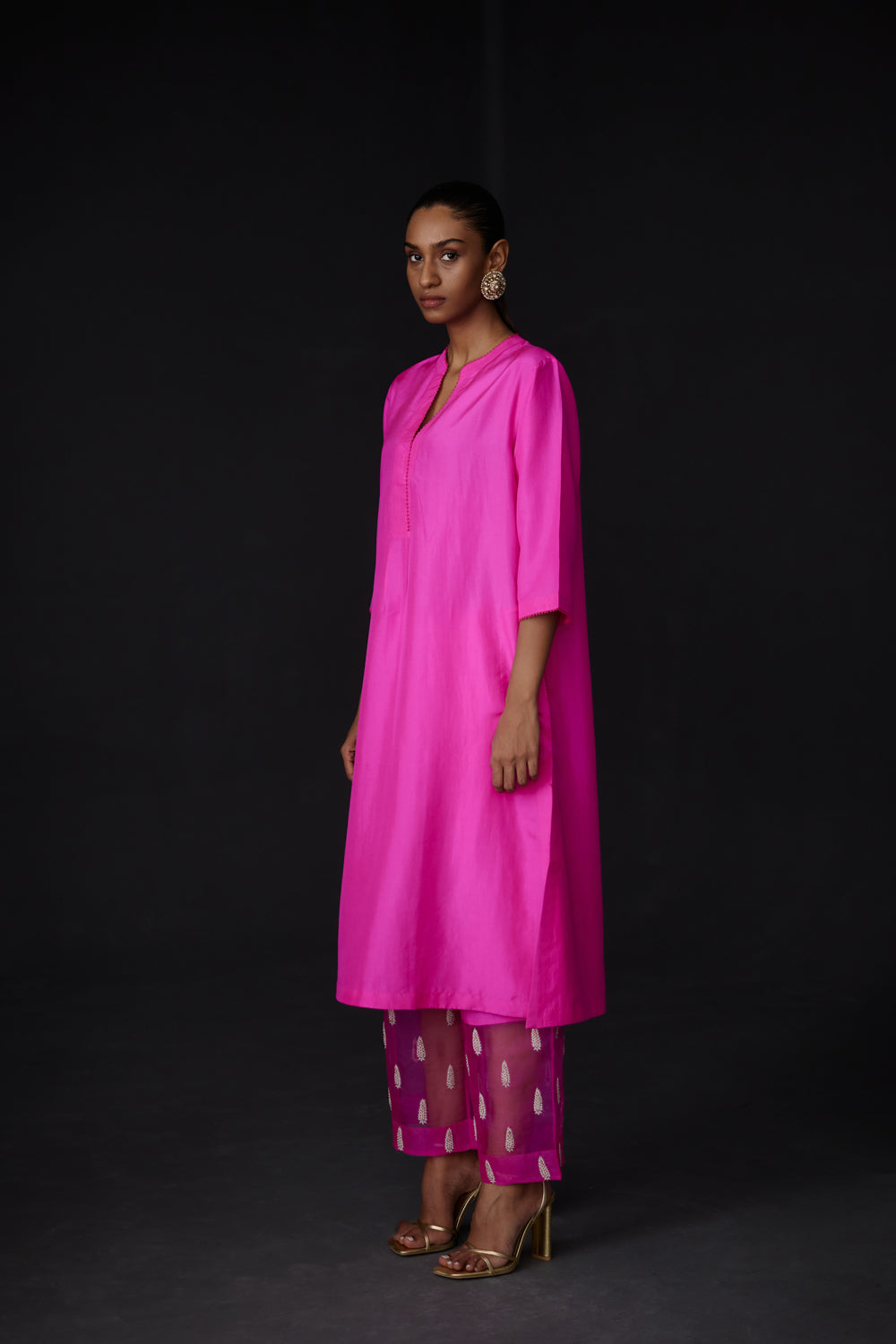 Hot Pink Embroidered Tunic & Trouser Set