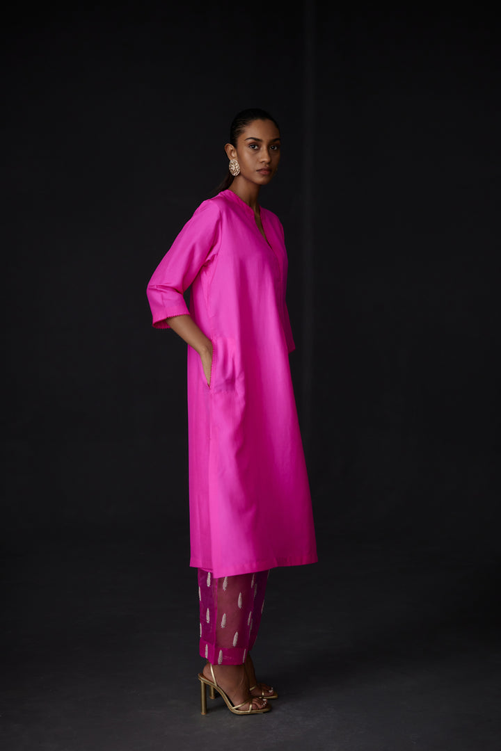 Hot Pink Embroidered Tunic & Trouser Set