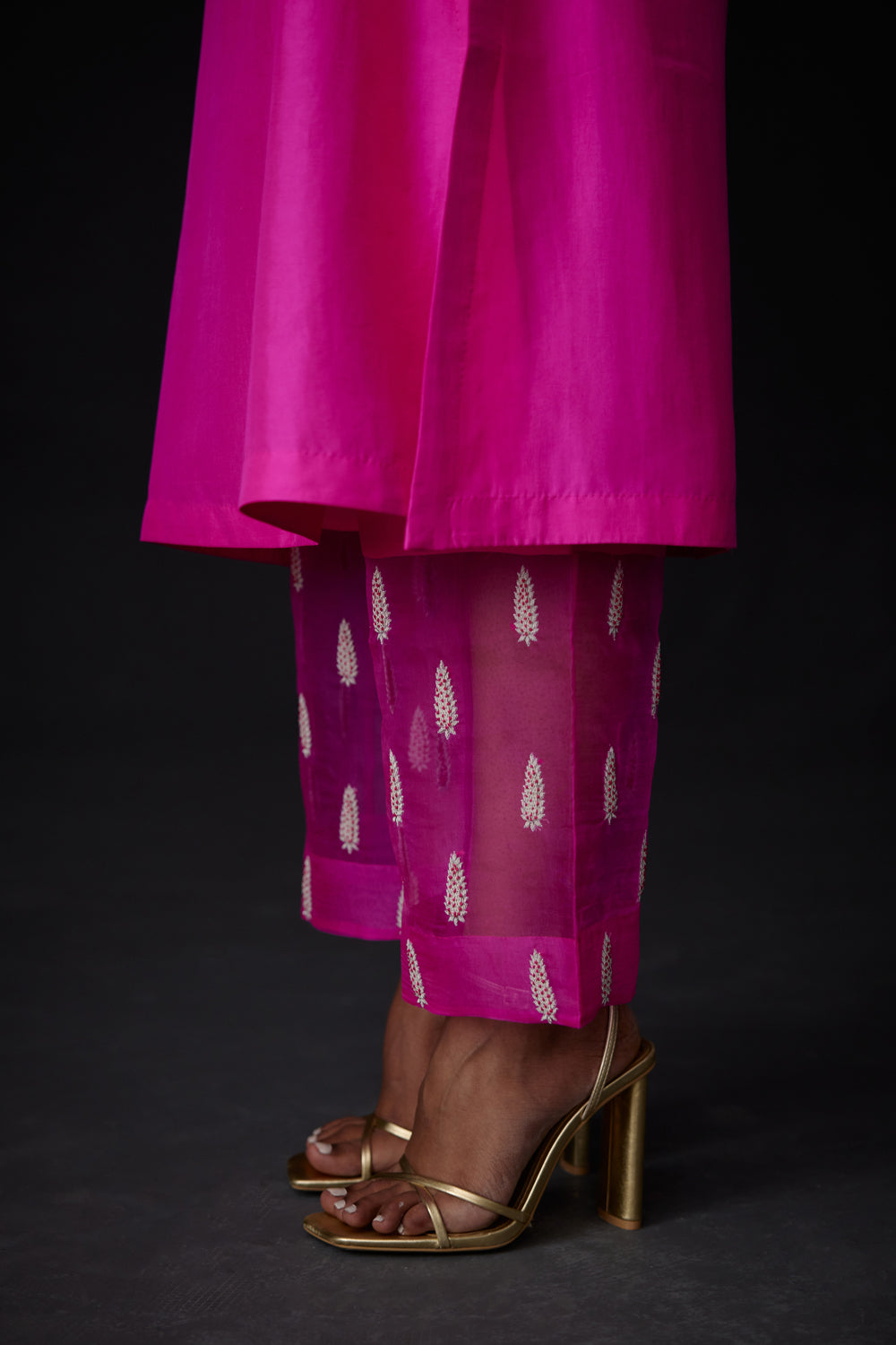 Hot Pink Embroidered Tunic & Trouser Set