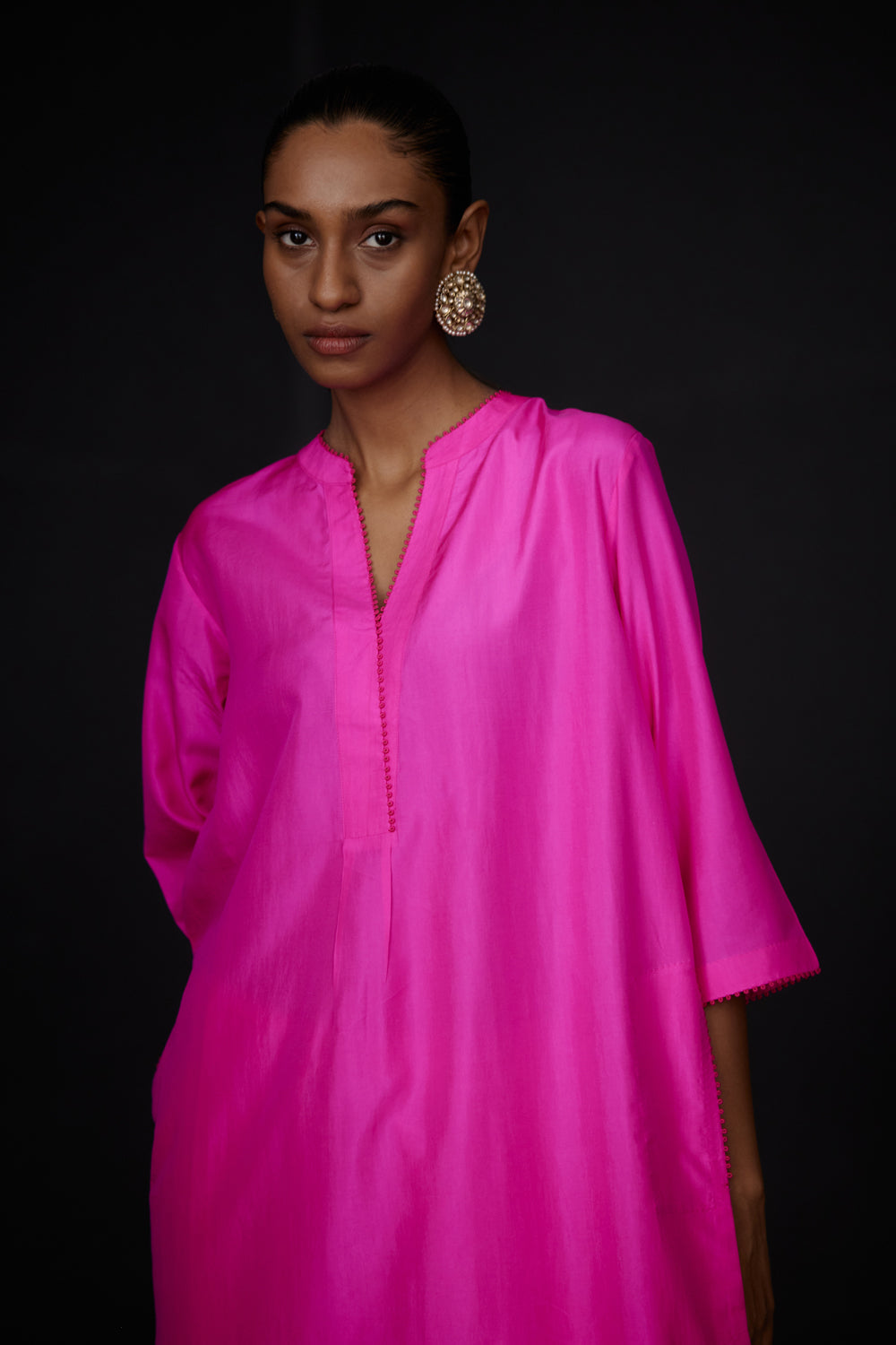 Hot Pink Embroidered Tunic & Trouser Set