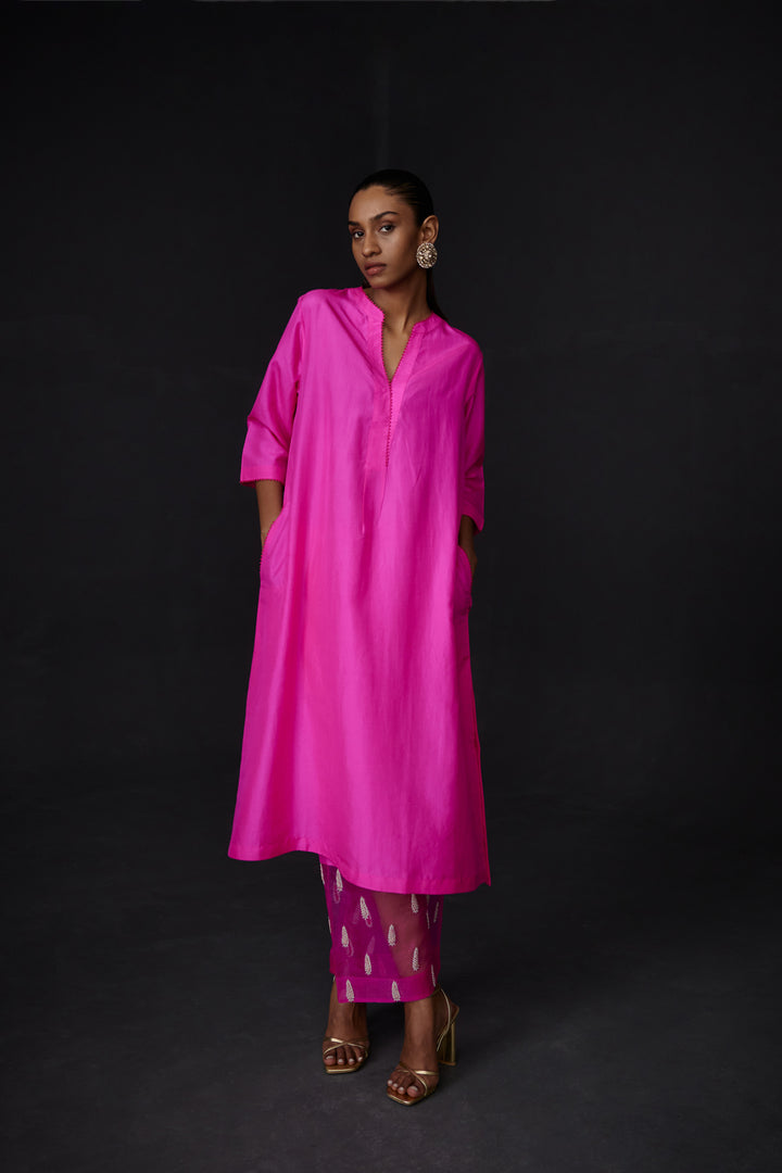 Hot Pink Embroidered Tunic & Trouser Set