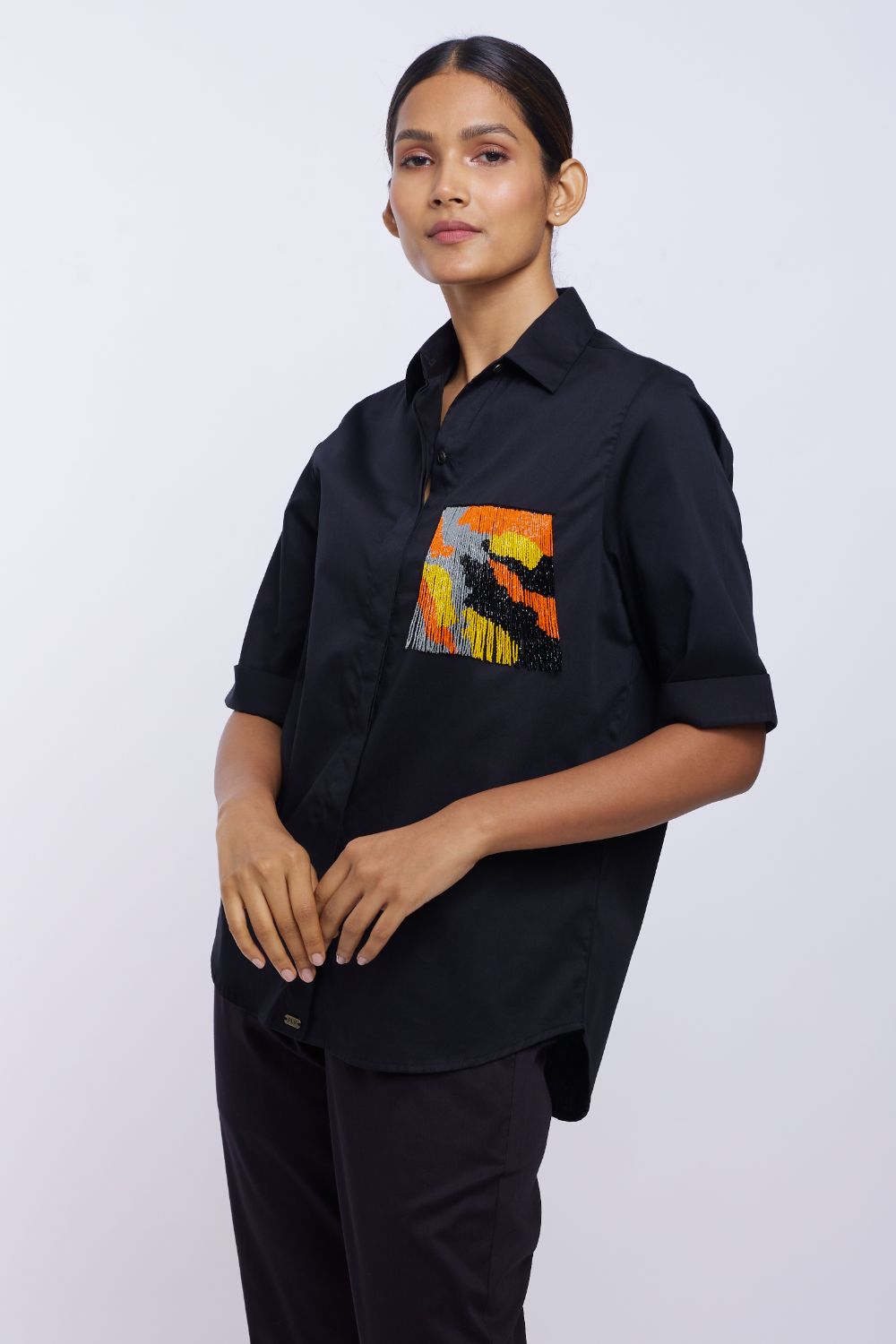 Black Abstract Pop Embroidery Shirt