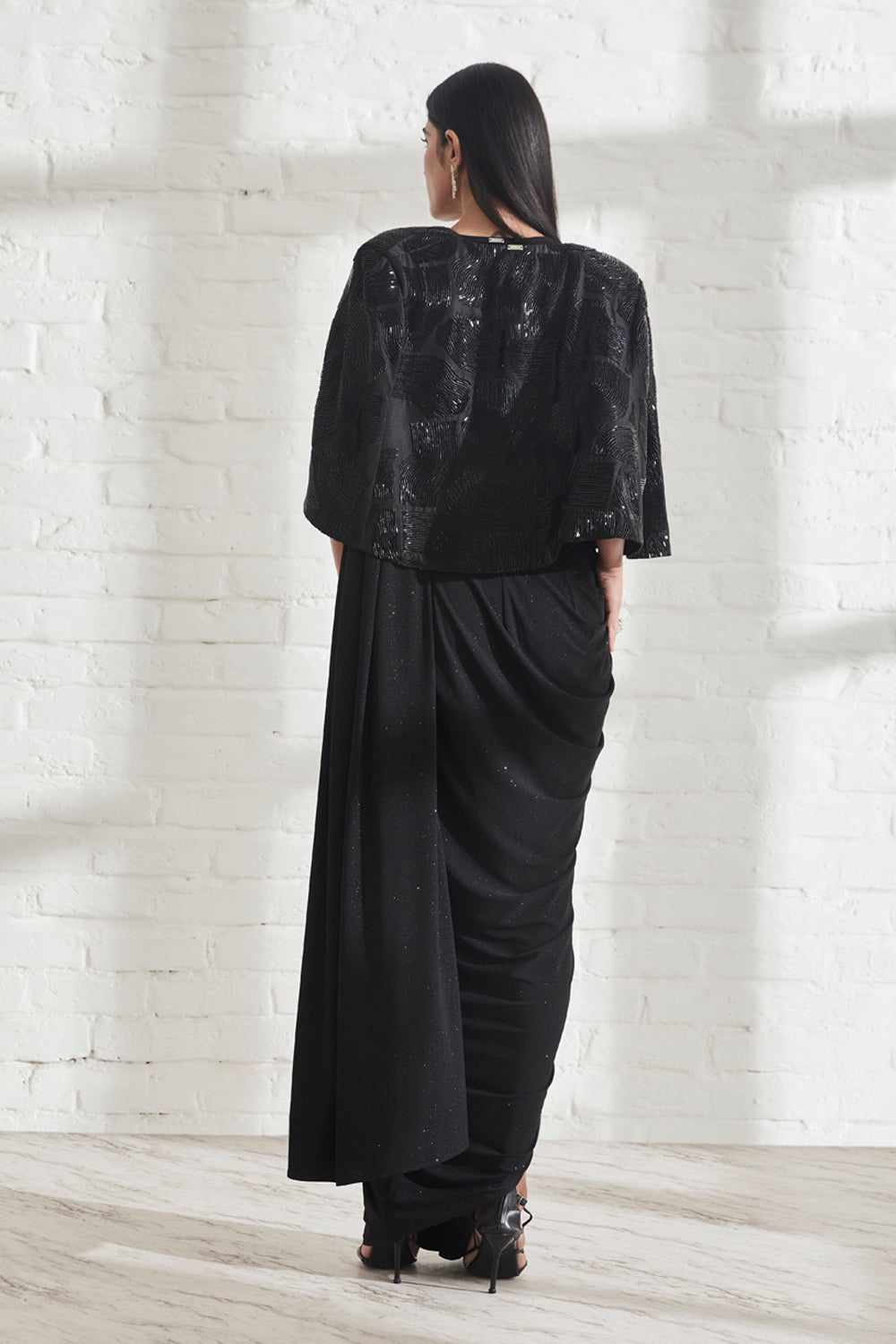 Star Jersey Sari with Muscle Tee and Wave Cape