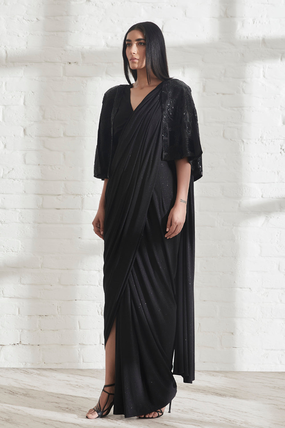 Star Jersey Sari with Muscle Tee and Wave Cape