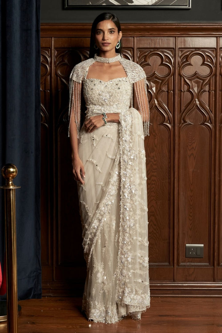 Grey Cape-Saree Set