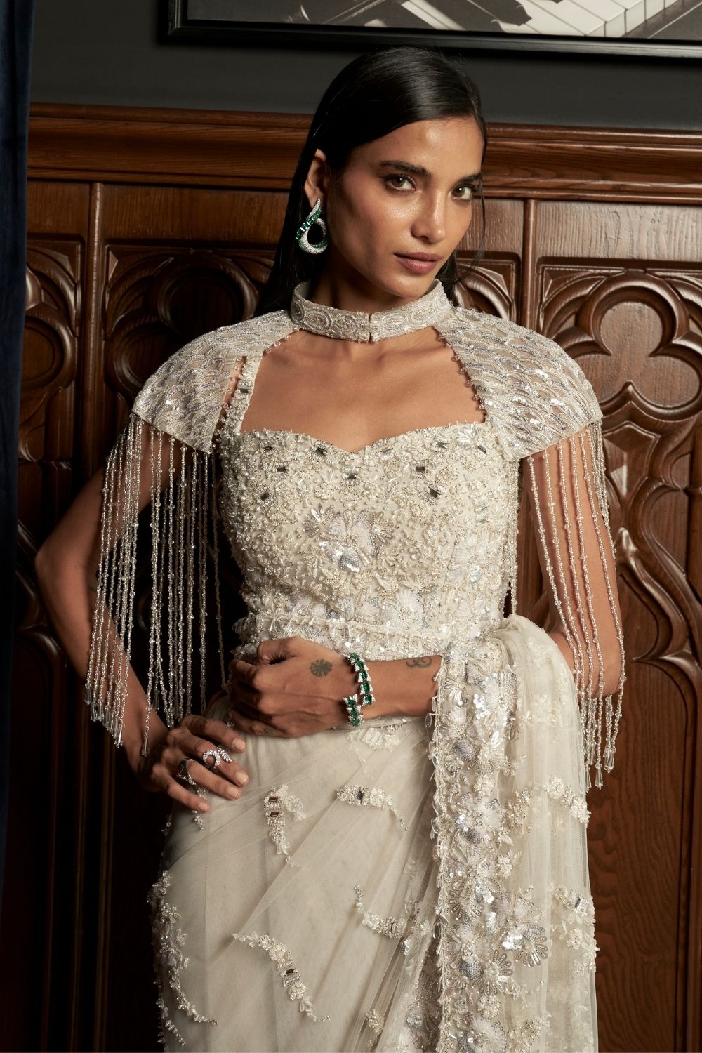 Grey Cape-Saree Set