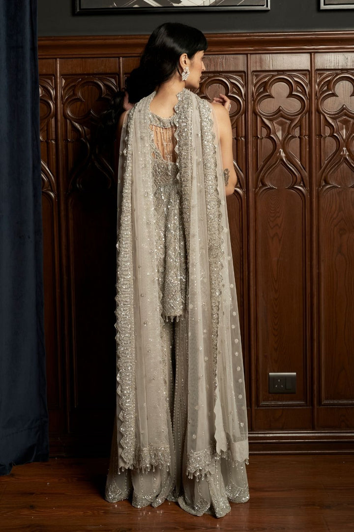 Grey Peplum Sharara Set