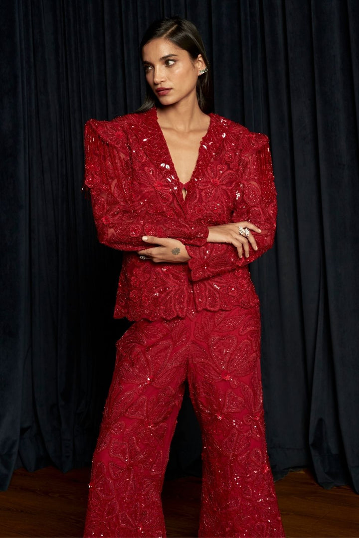 Red Jacket Pant Set