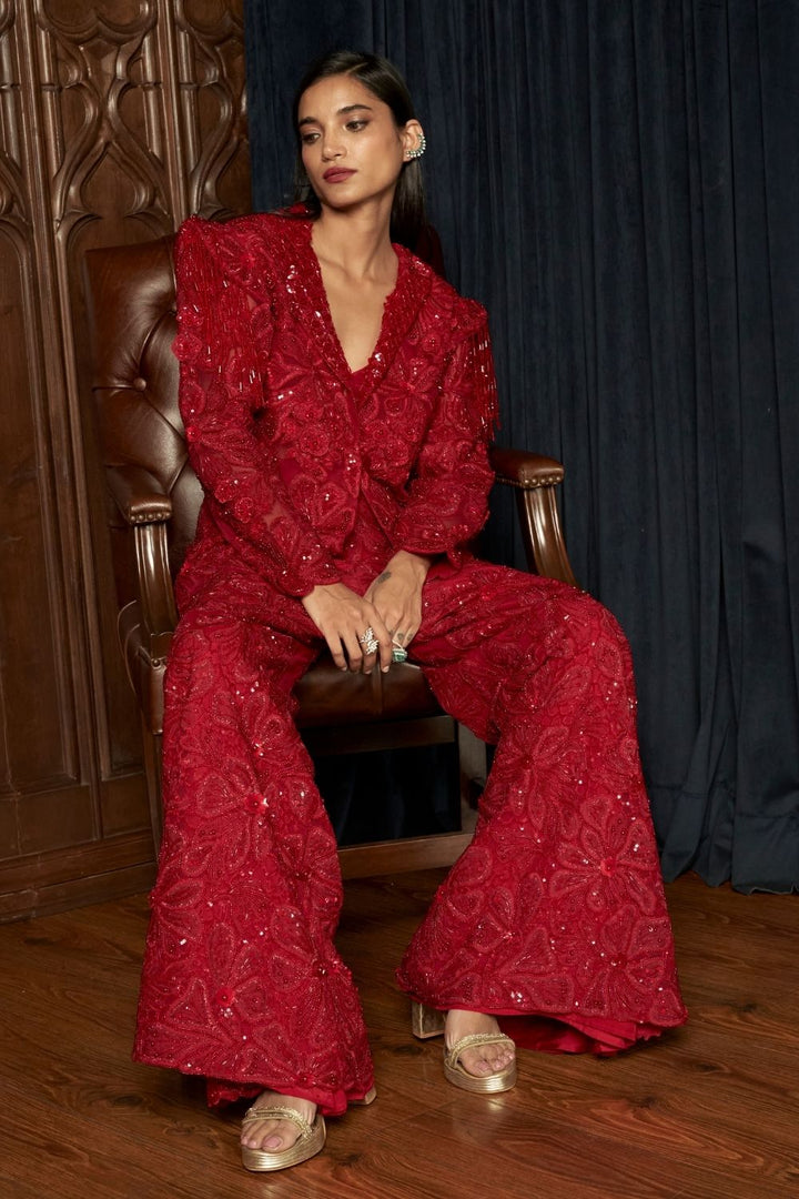 Red Jacket Pant Set