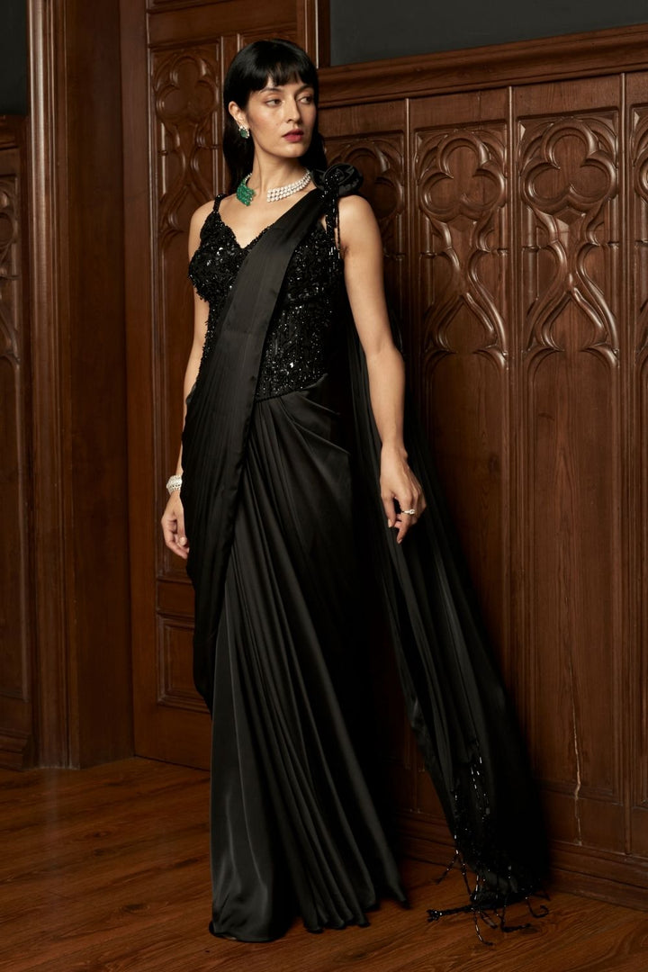 Black Cocktail Corset Drape Saree