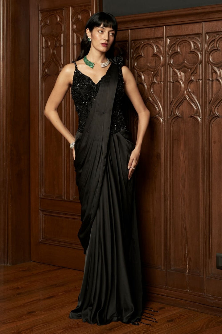 Black Cocktail Corset Drape Saree