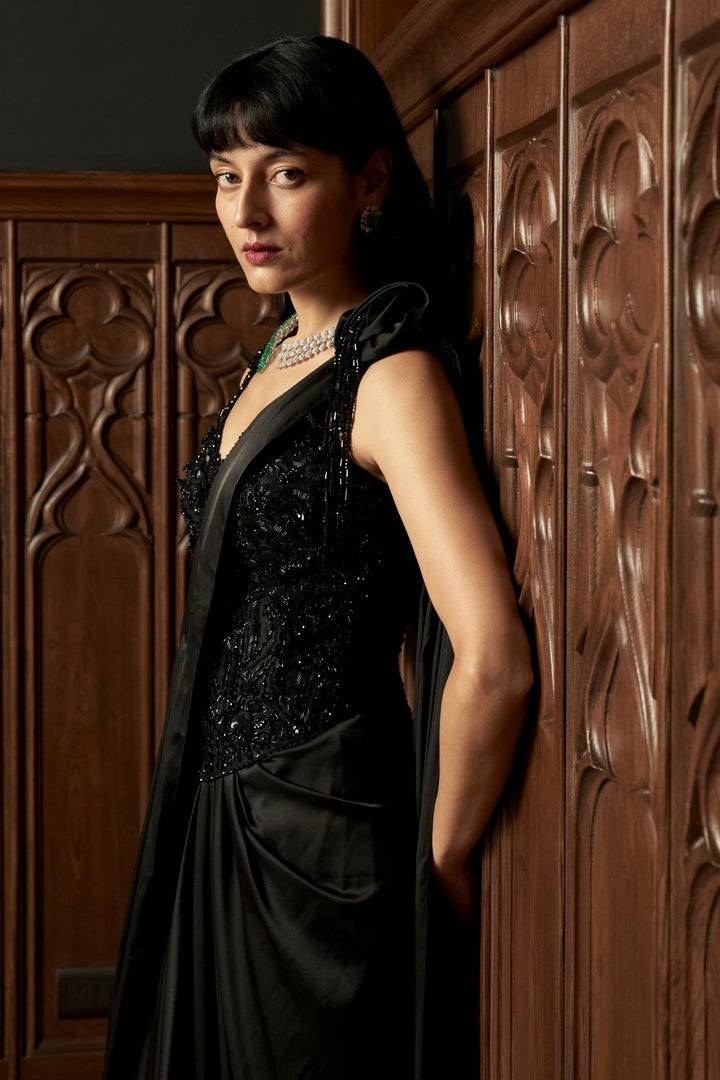 Black Cocktail Corset Drape Saree