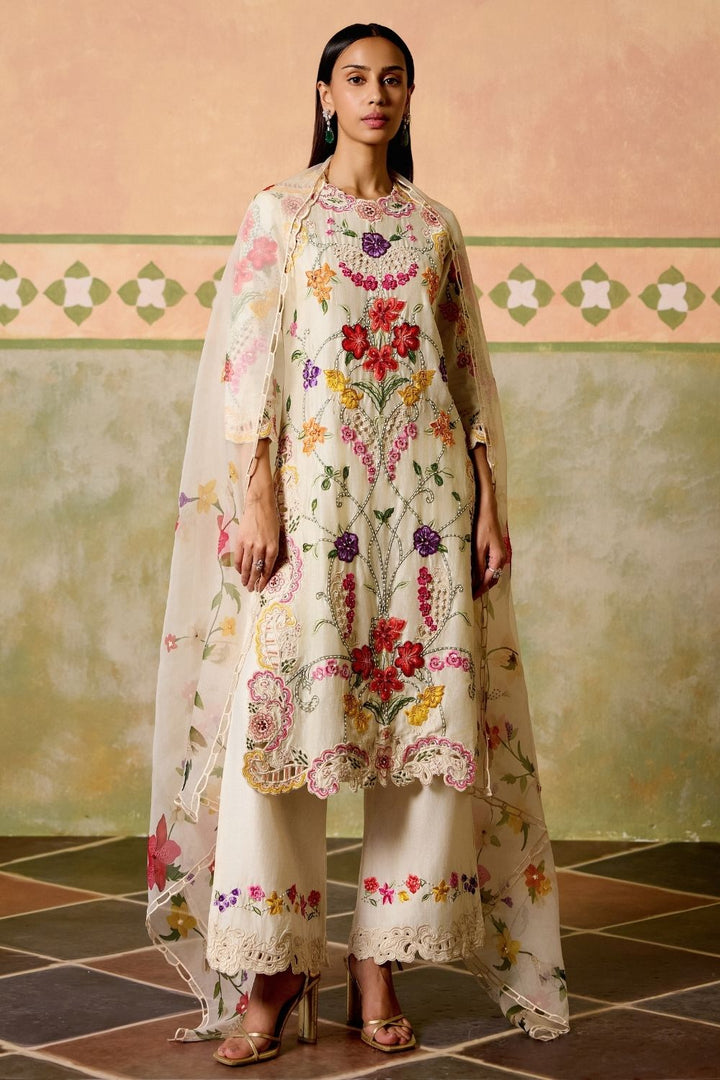 Ivory floral print dupatta