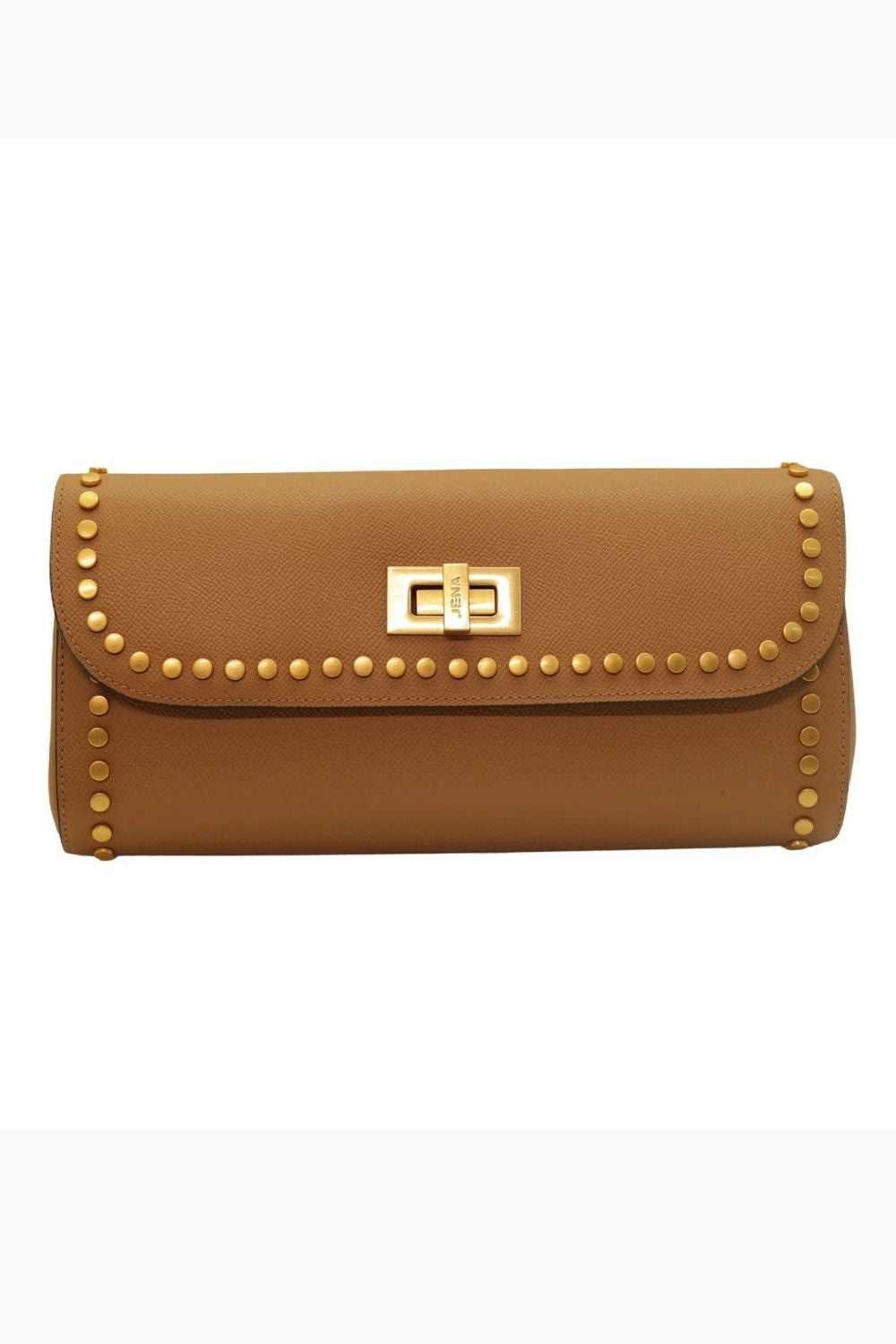 Tan Slim Studded Clutch Bag