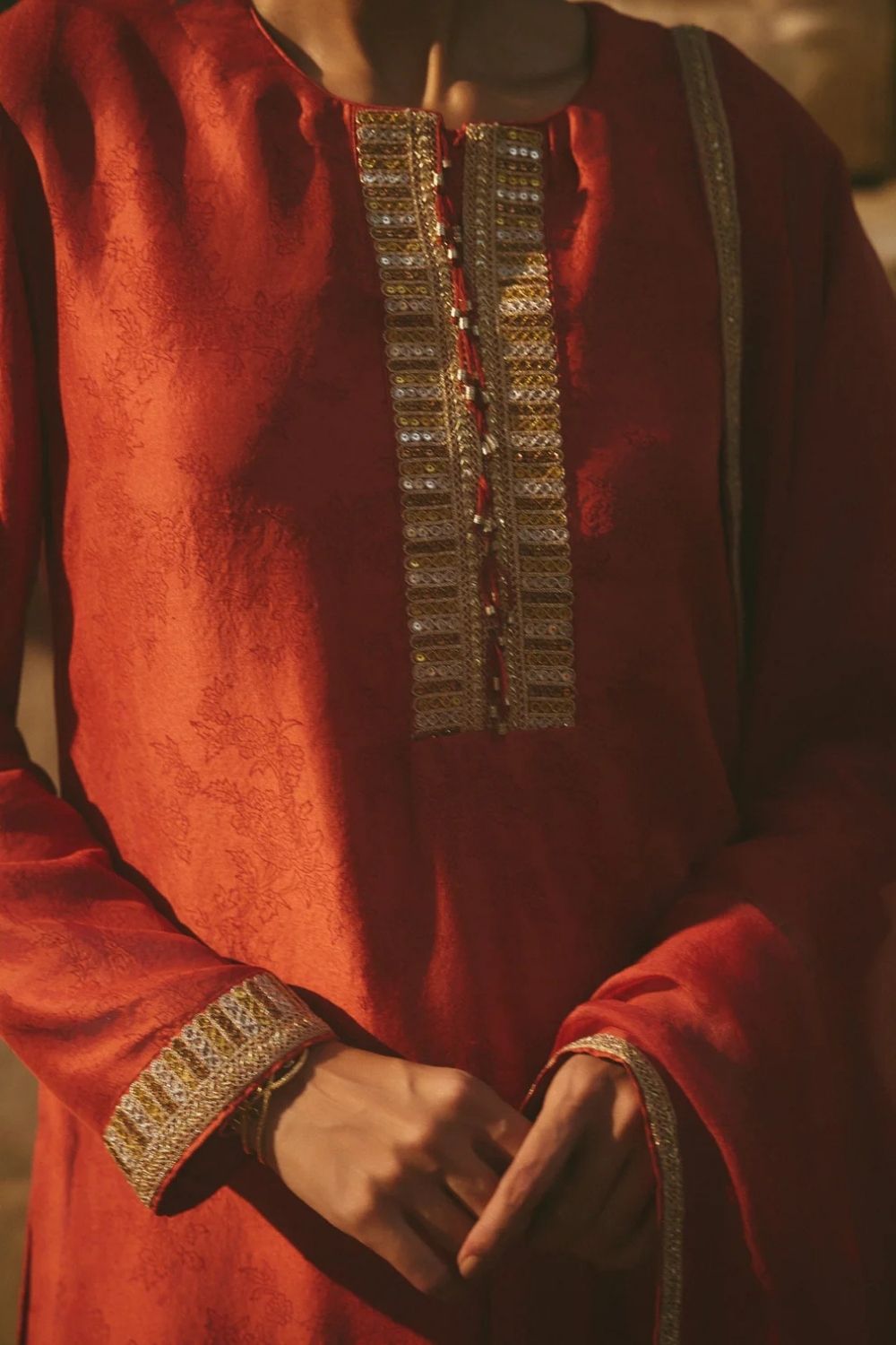 Chanderi Red Printed Kurta Set