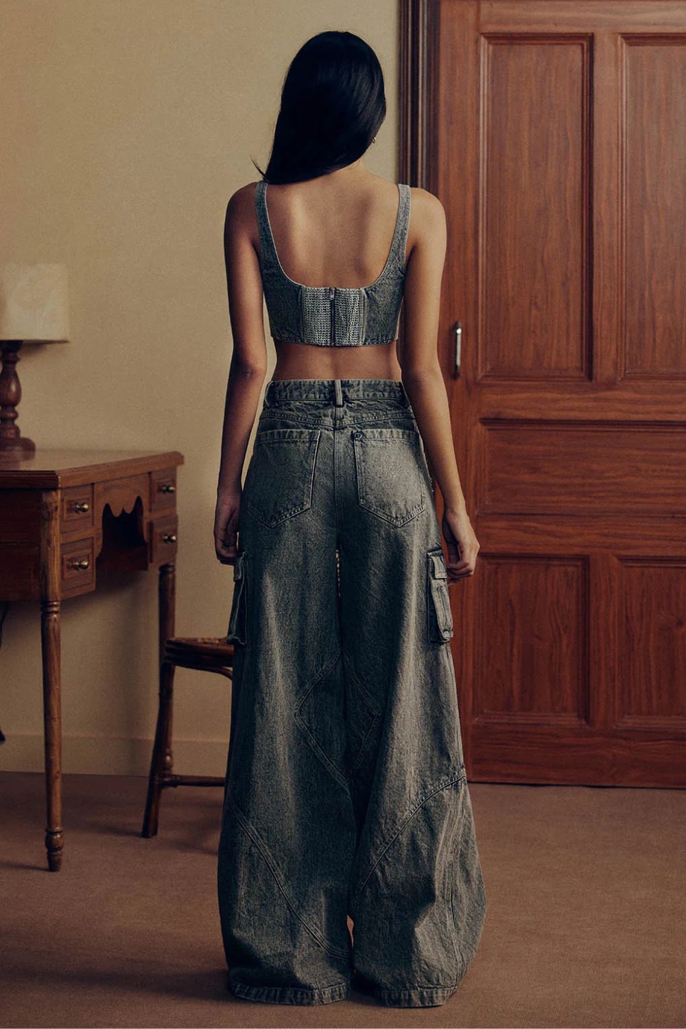 WASHED DENIM EMBELLISHED COORD SET