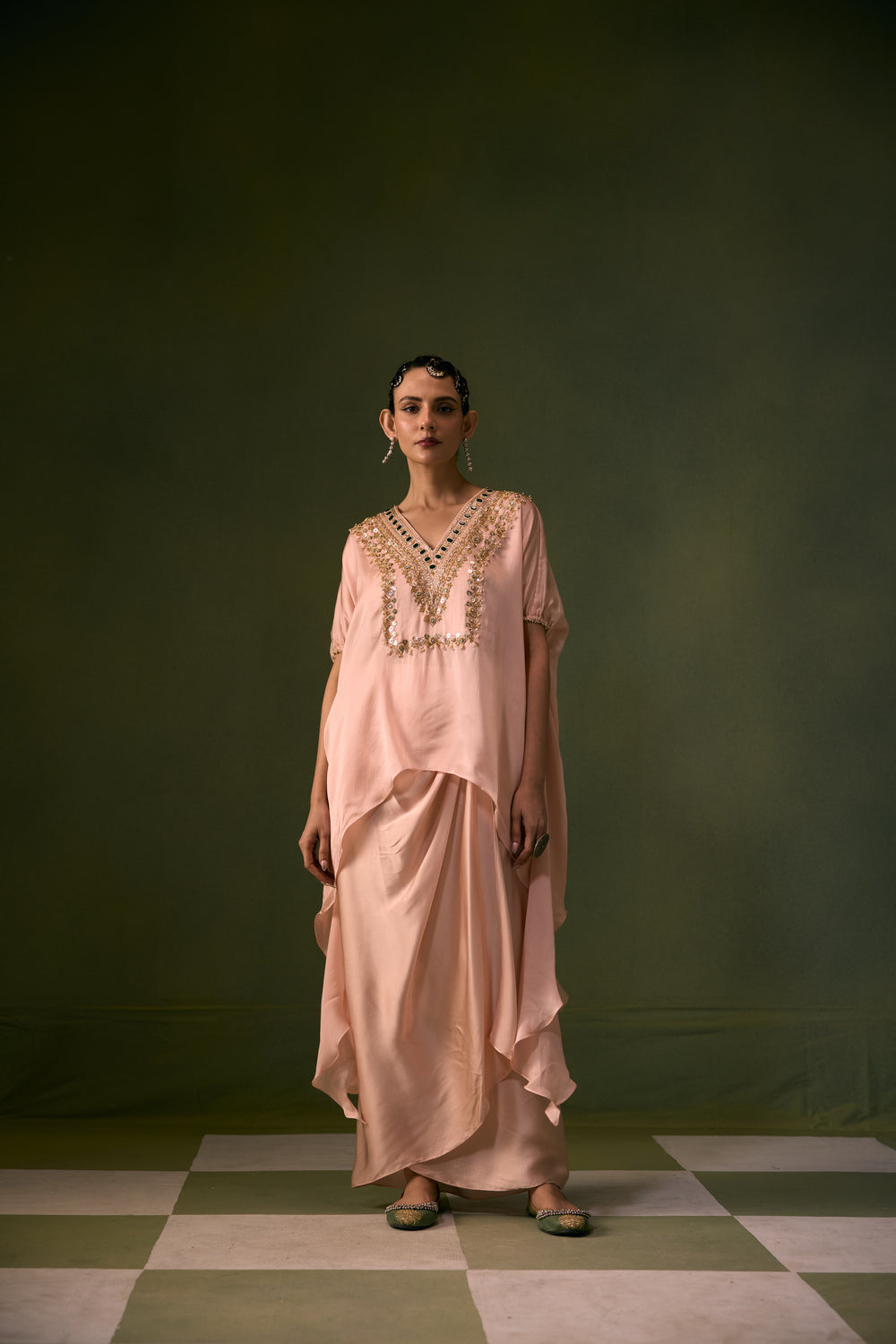 Tea Rose Antifit Asymmetric Top with Wrap Skirt
