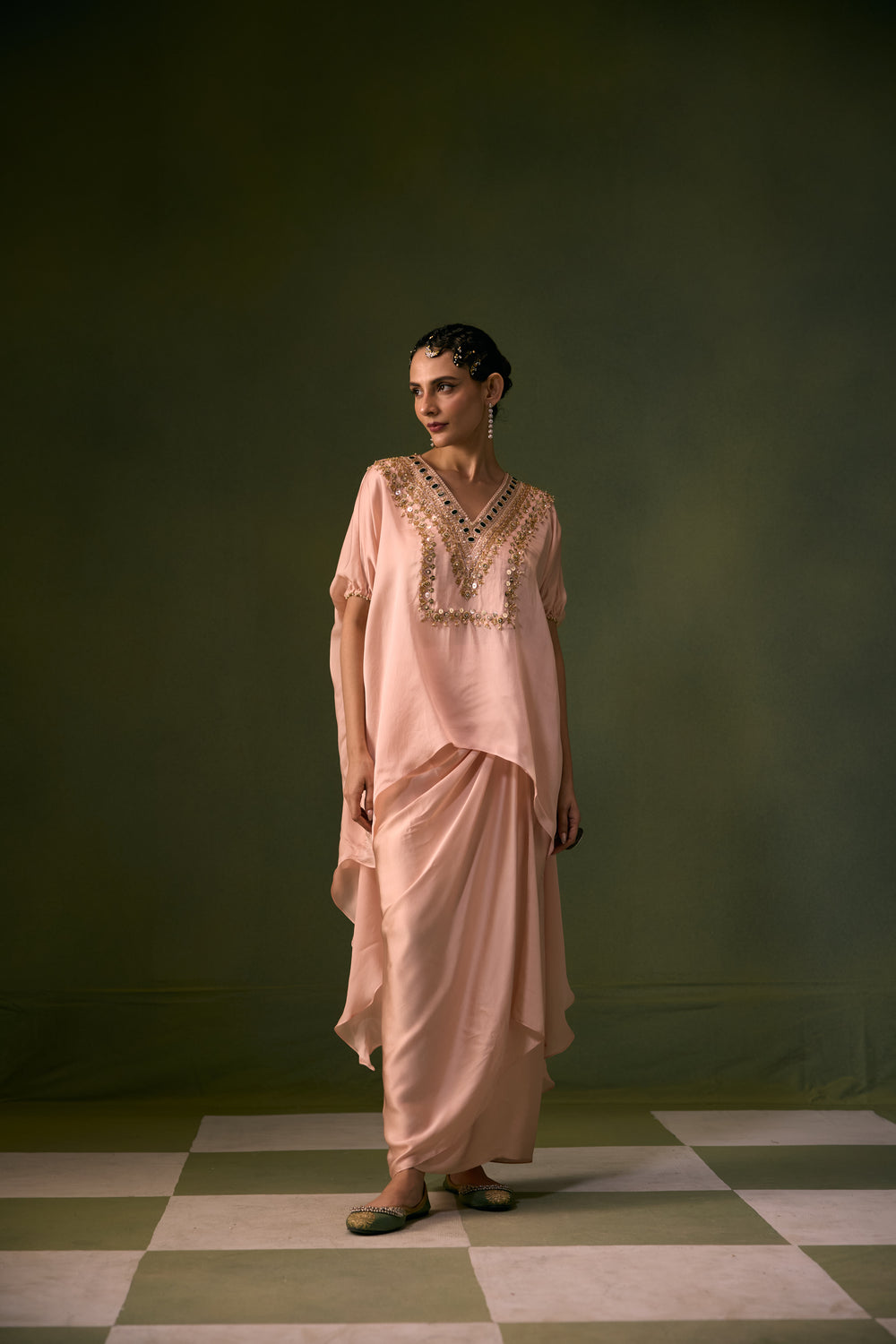 Tea Rose Antifit Asymmetric Top with Wrap Skirt
