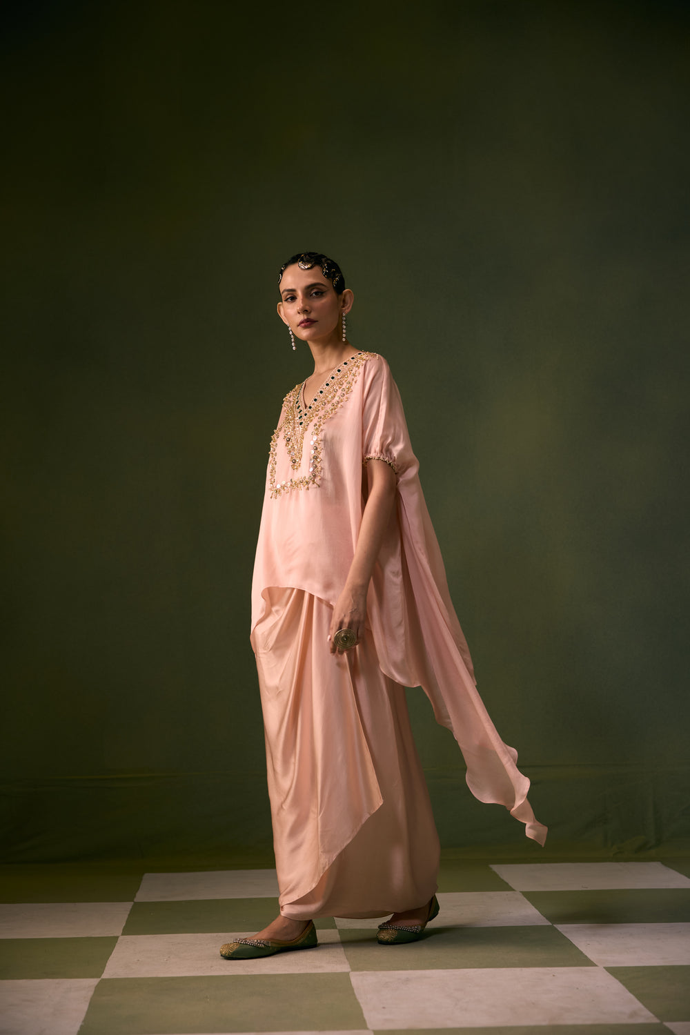 Tea Rose Antifit Asymmetric Top with Wrap Skirt