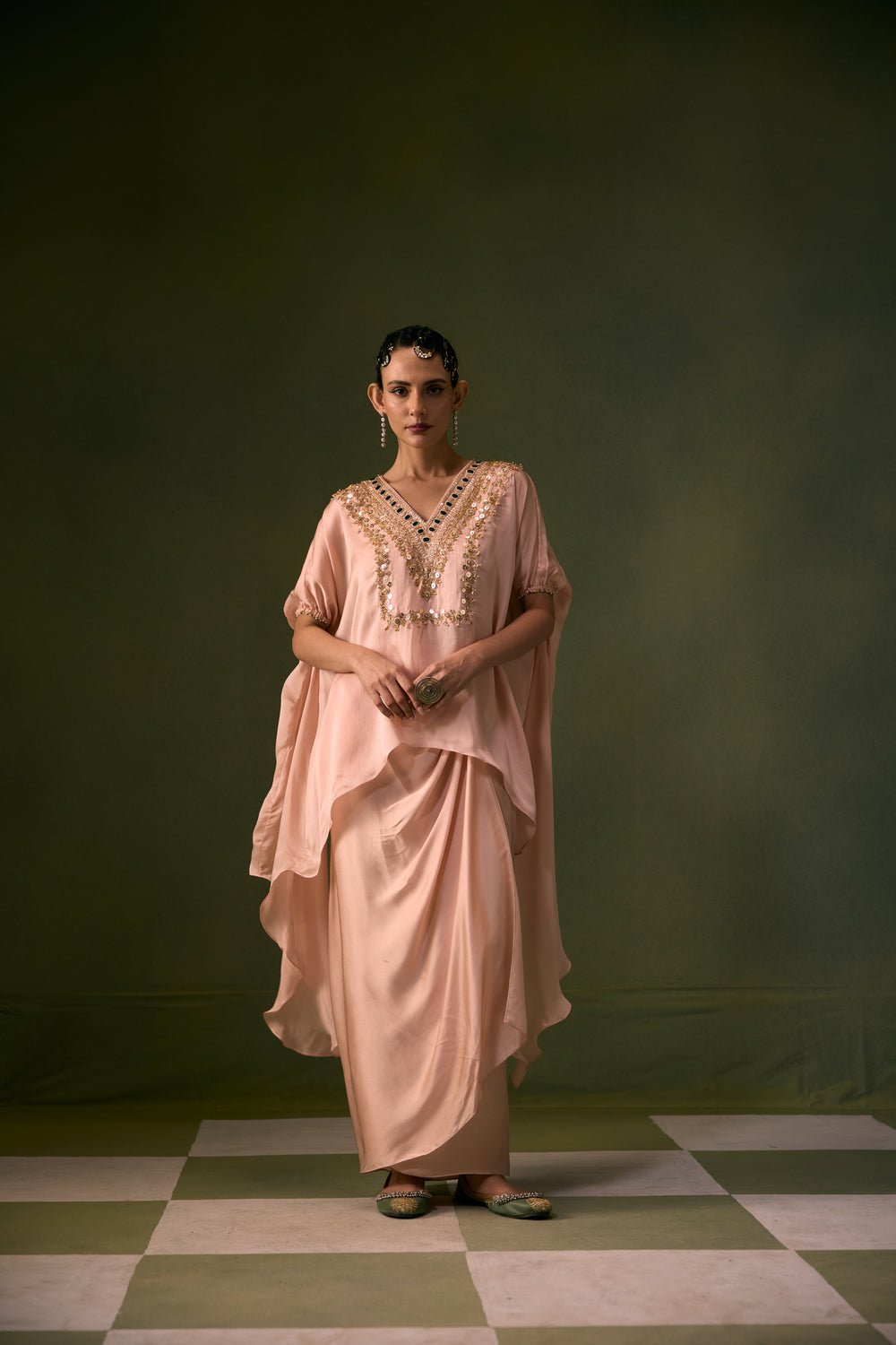 Tea Rose Antifit Asymmetric Top with Wrap Skirt