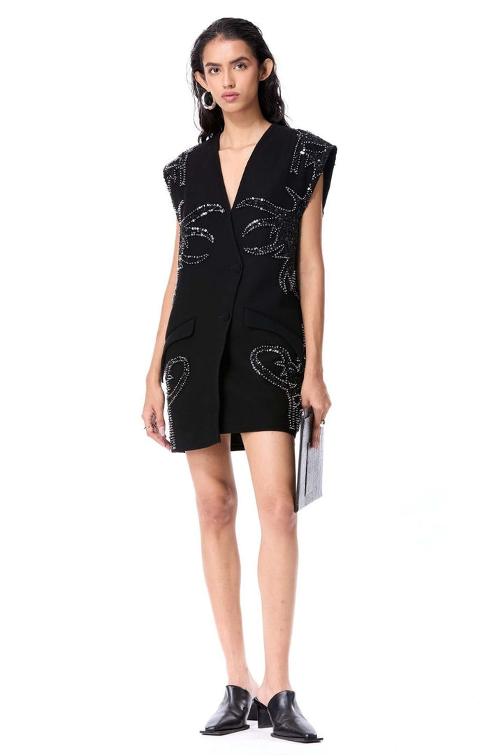 Fiery Bloom Sleeveless Blazer Dress